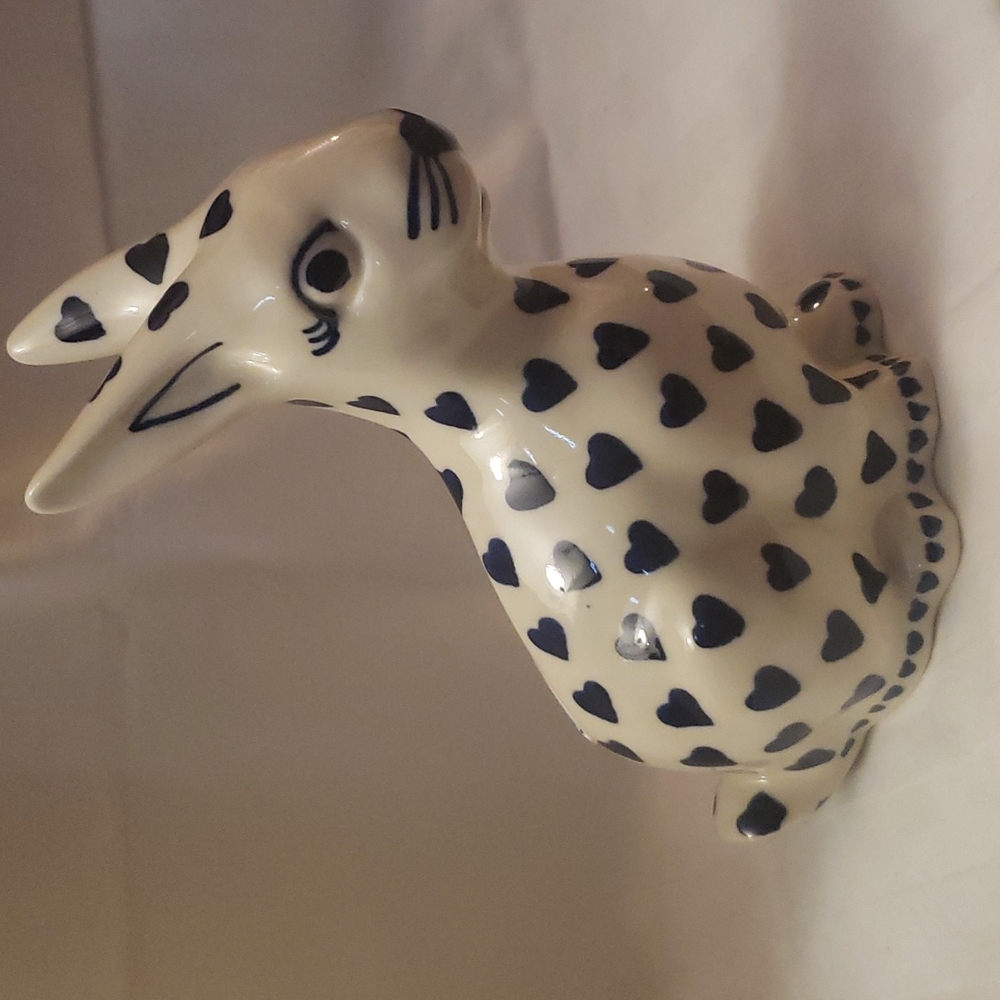 Polish Pottery Bunny with Heart Pattern. Handpainted in Poland.